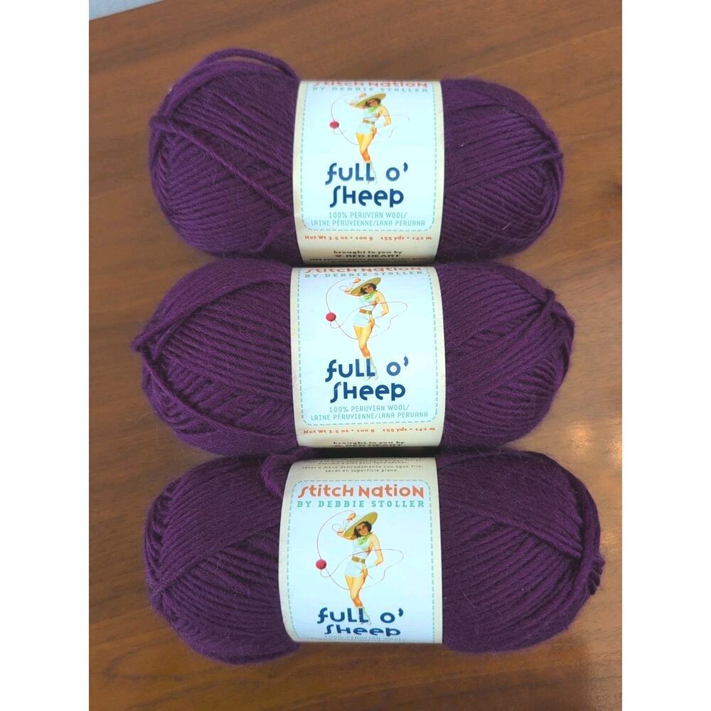 Lot Of 3 Stitch Nation Debbie Stoller Full O' Sheep Peruvian Wool PLUMMY Yarn